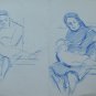 Three Sketching Antique Pen on Basket Years' 40 Portrait Shapes Sketch P28.6