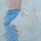 Drawing Antique Portrait Female of Profile Period Years' 40 Pencil P28.6