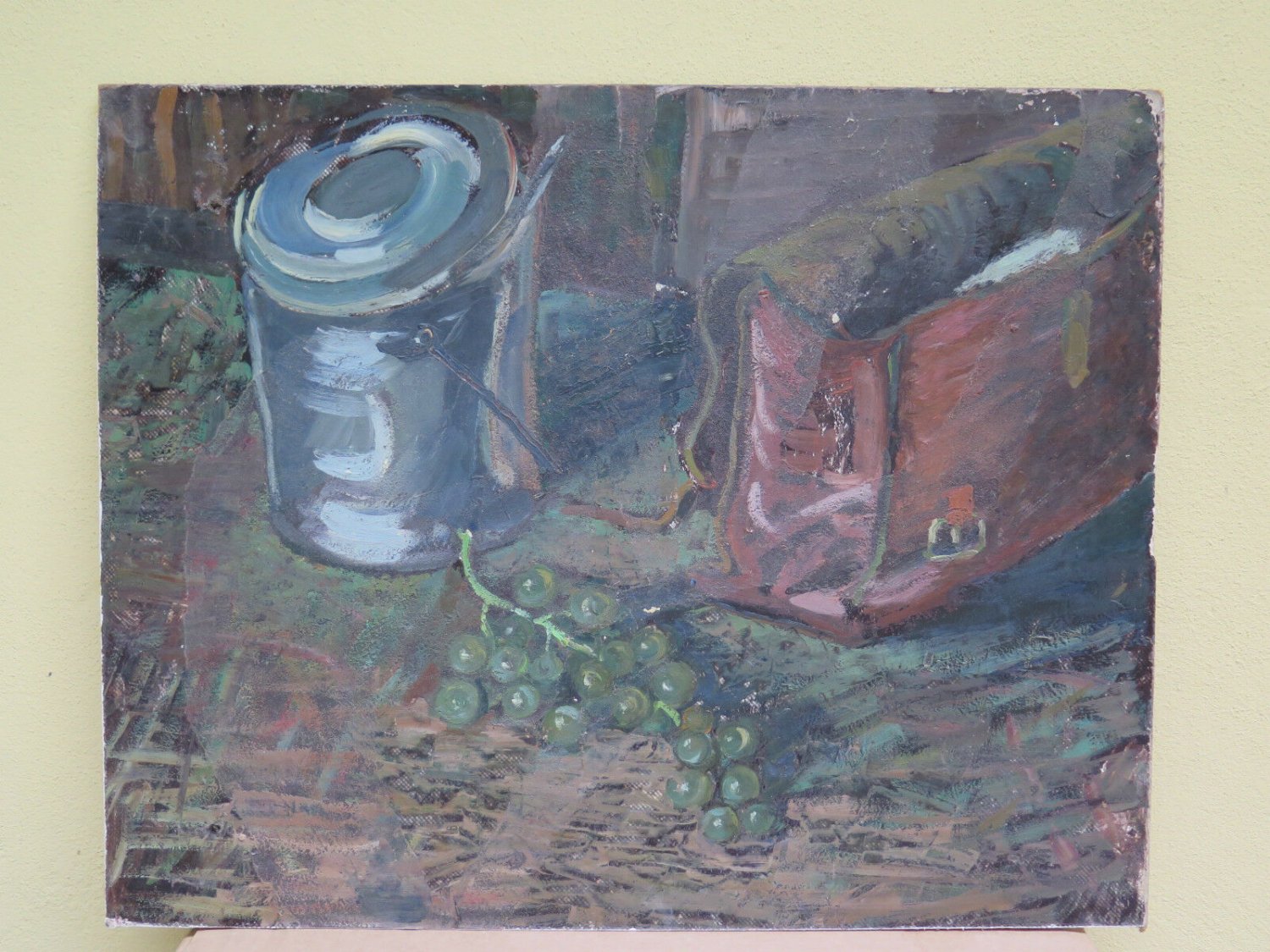 Painting Modern Oil on board inside Home with Tools of Painter Antique