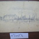 Antique Drawing 1940 Sketch for Landscape Countryside with Farmhouses P28
