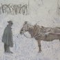 Large Painting Modern Landscape Snowy Farmers and Animals to Work P33.1