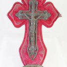 Antique Crucifix Bronze Sculpture Figurine Wall with Holy Water Font G10