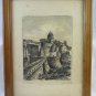 Engraving Antique Renzo Cordiviola Saint Tomaso Genova Old with Frame Wood G35