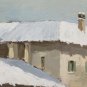 Painting Oil on Linen Signed Cacciamali Snow a Bernate Landscape Countryside X9