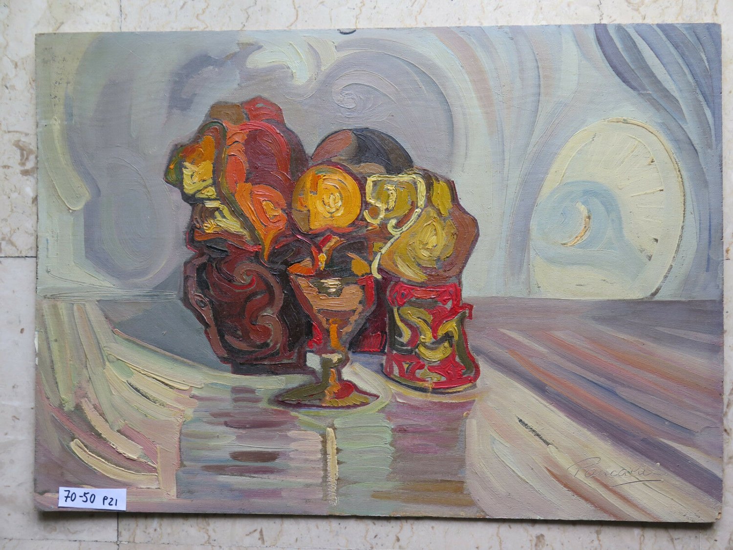 27 5/8x19 11/16in Painting Oil Vintage Years Fifty Signed Nature Still Pad P21