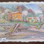Painting Vintage Signed Watercolour on Basket Landscape Countryside Modena P31