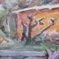 Painting Vintage Signed Watercolour on Basket Landscape Countryside Modena P31