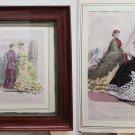 Pair of Paintings Antique with Model of Clothes Female Activities R103