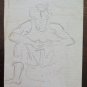 Drawing Sketch Antique Studio for Male Figurine Seated Years Fifty P28.4