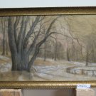 Landscape of Denmark in Winter Painting Antique Charcoal on Basket 1930 R94