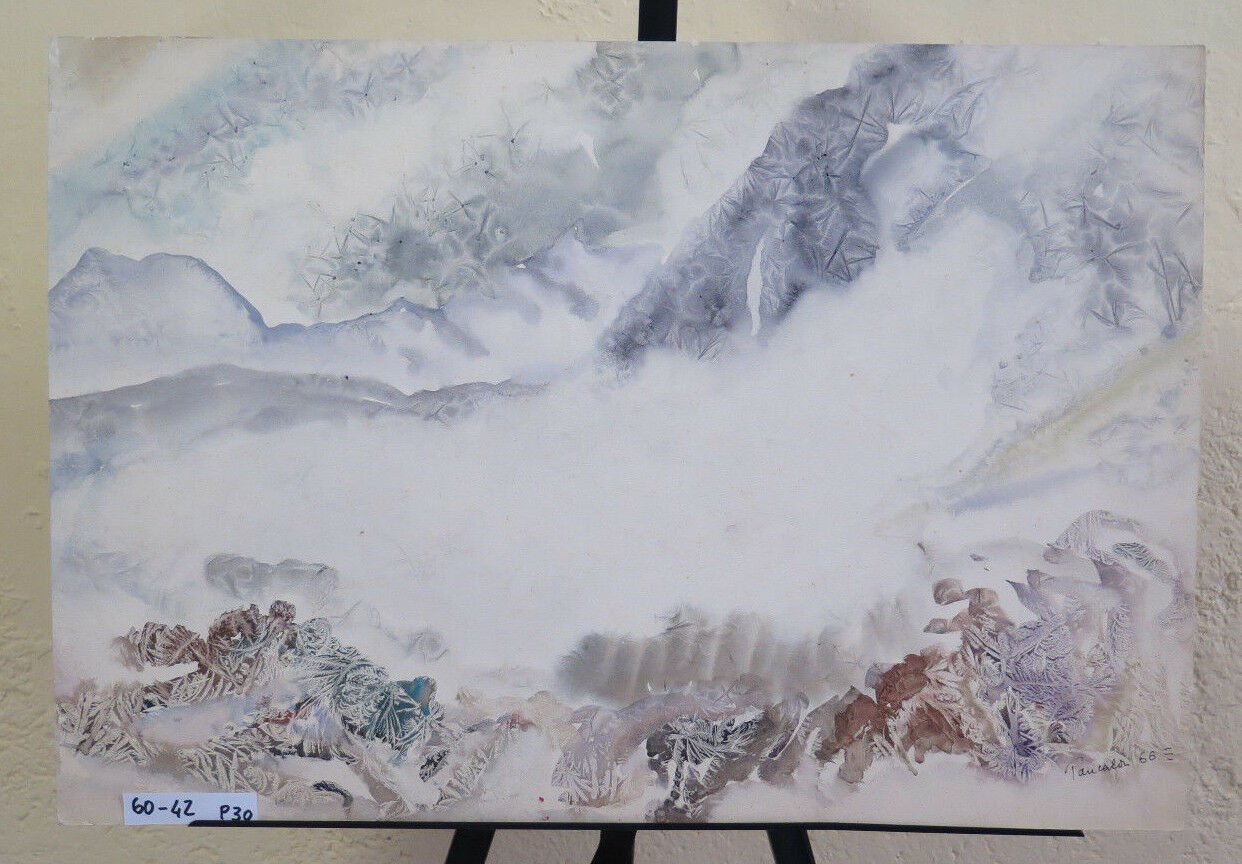 Painting Modern 1960's Signed Snow Monti Painting with Technical of Frost P30