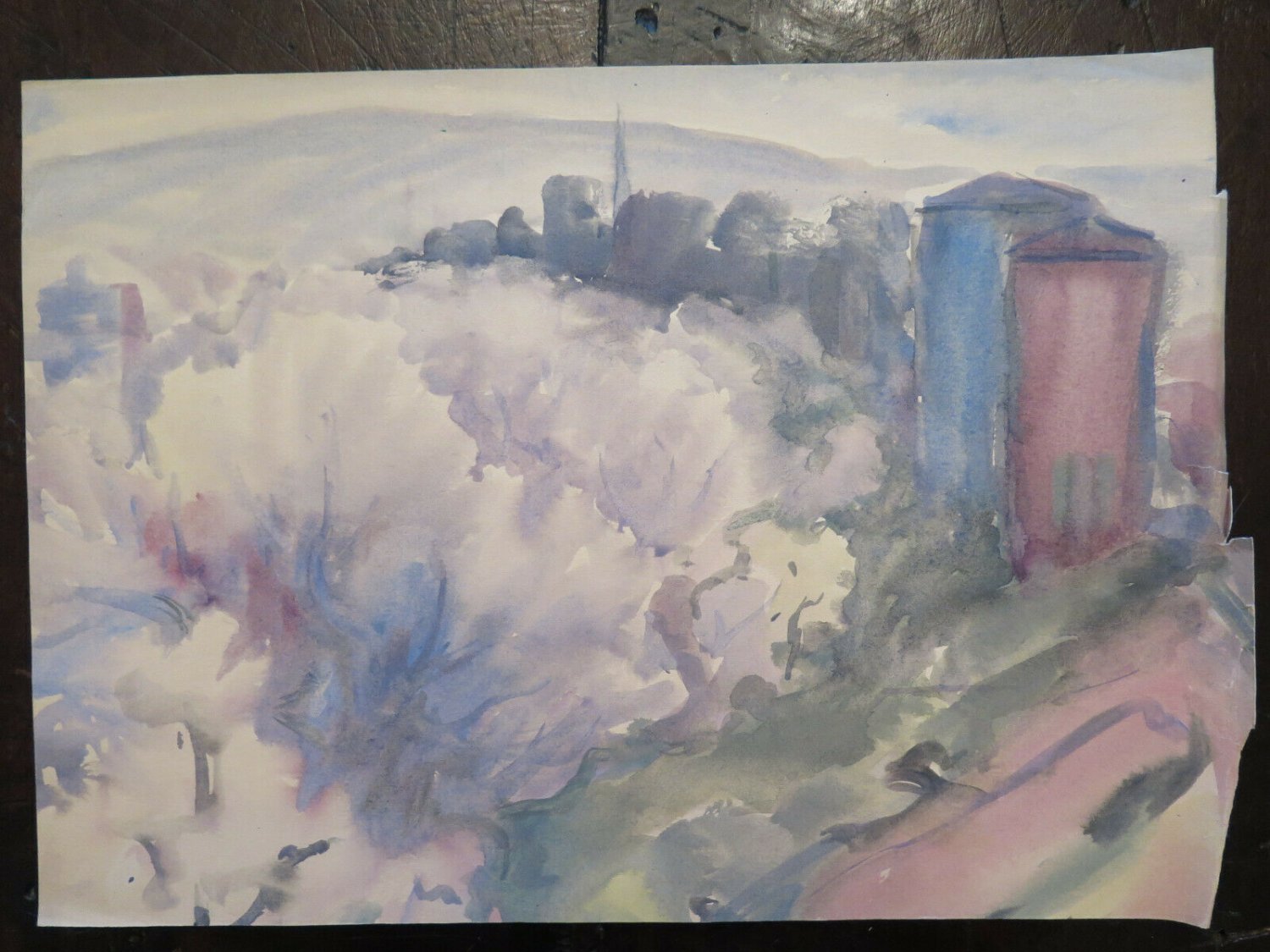 Old Painting Painter Local Sketch Scorcio Country on Basket 15 11/16x11 3/8in