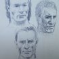 Six Drawings Antique with Studio for Faces Human Pencil Pen Paper Years 50 P28.6