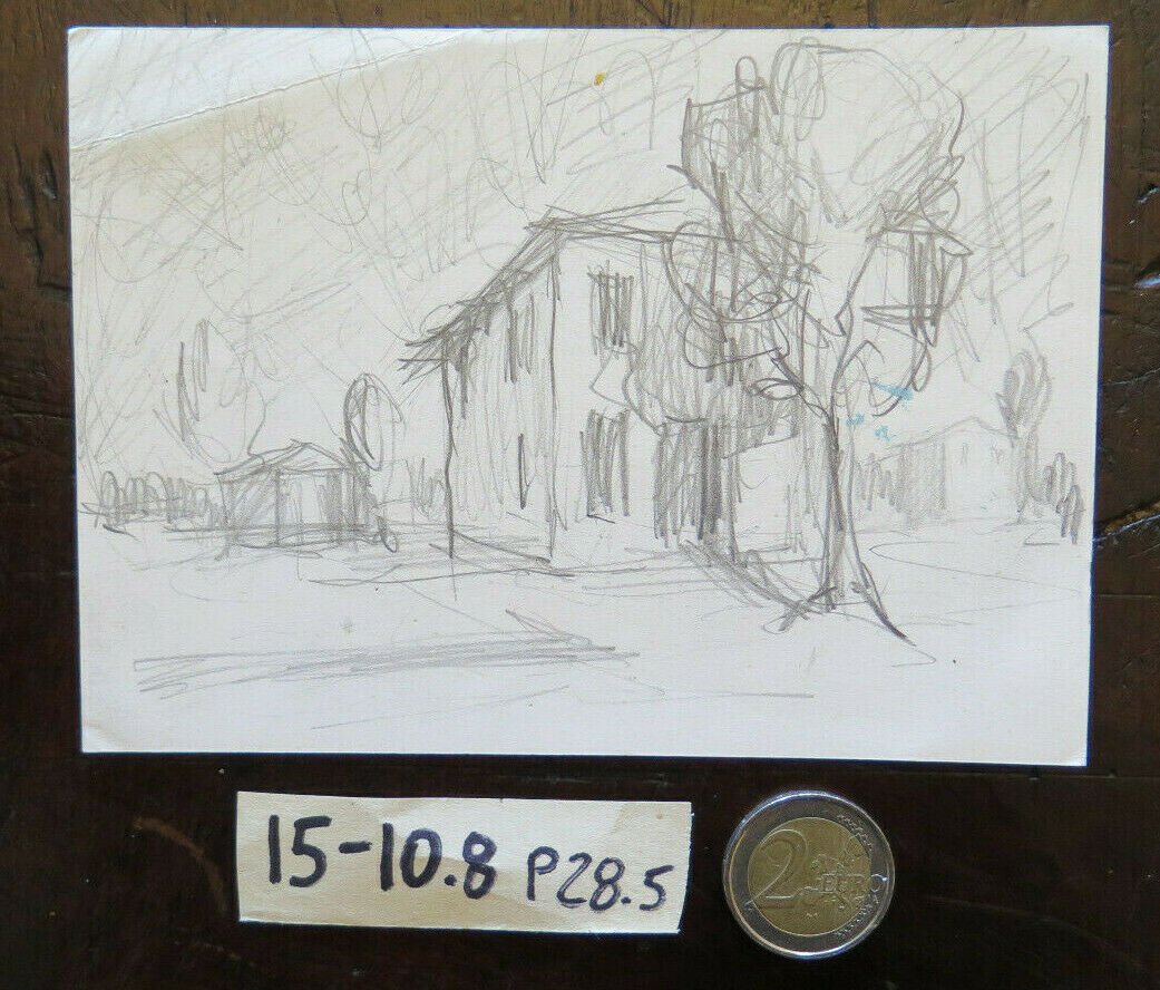 Drawing Antique Studio Preparatory View Home Countryside Sketch Original P28.5
