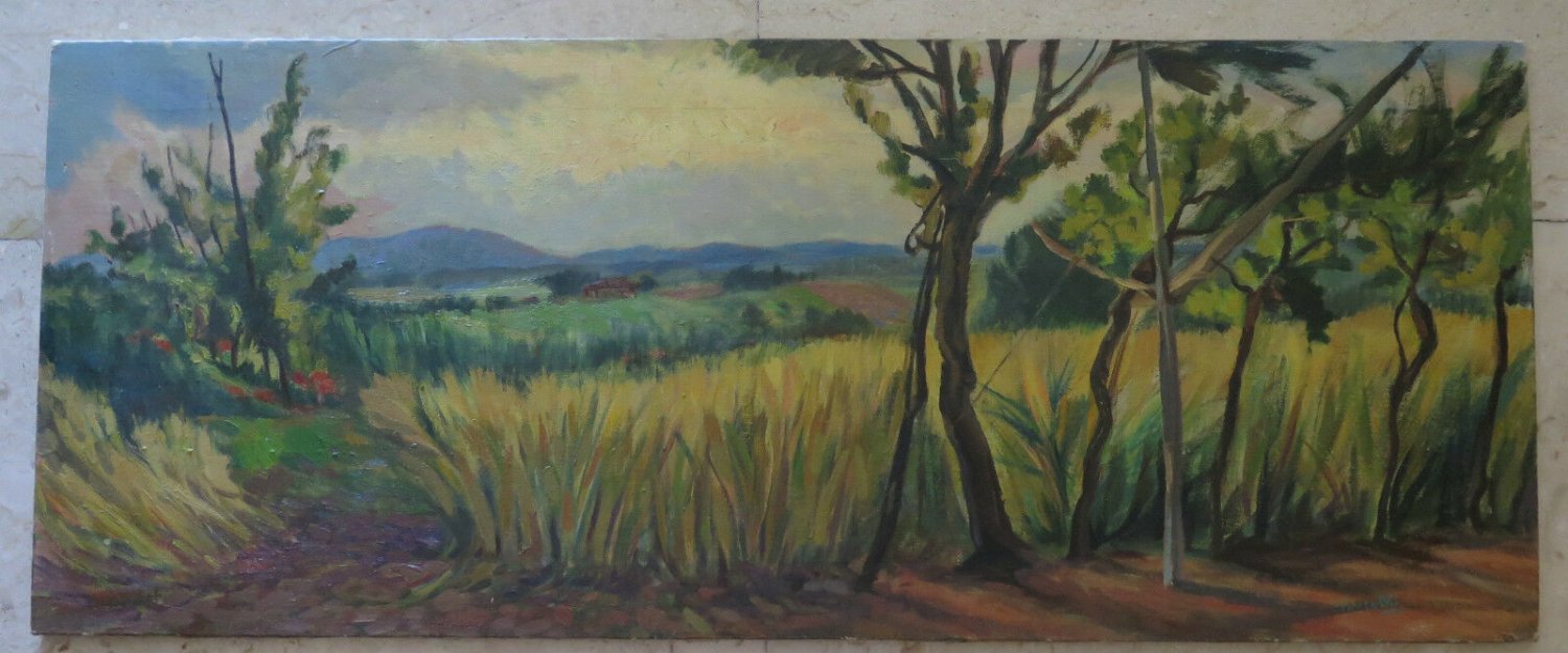 Landscape Countryside Summer with Campi Farm Garden Painting Antique Warranty P7