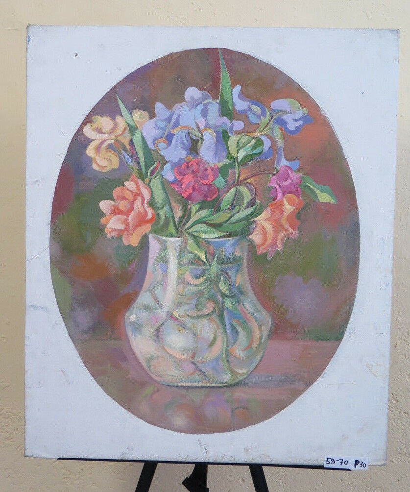 Painting Oil on board Theme Floral Bouquet Flowers Vintage 1960's P30