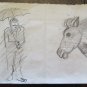 Antique Drawing Pencil on paper Sketch Studio for Shapes Human Hair & Horses