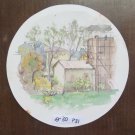 Small Painting Circular Watercolour on Basket Landscape Countryside Vintage P31