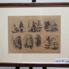 Antique Engraving Humorous with Frame Wooden Foreign in Italy Gran Tour G31