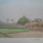 Small Painting Vintage Landscape Countryside Watercolour on Basket