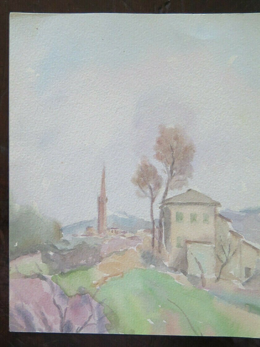 Old Painting Sketch to Watercolour View Landscape Borgo Countryside P28.4