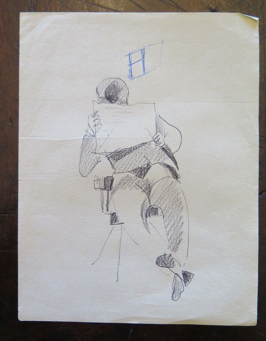 Old Drawing on Card Sketch for Male Figurine Studio by Painter P28.5
