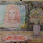 34 5/16x24 3/8in Painting Modern Technical Mixed Portrait Woman Onirico P33.3