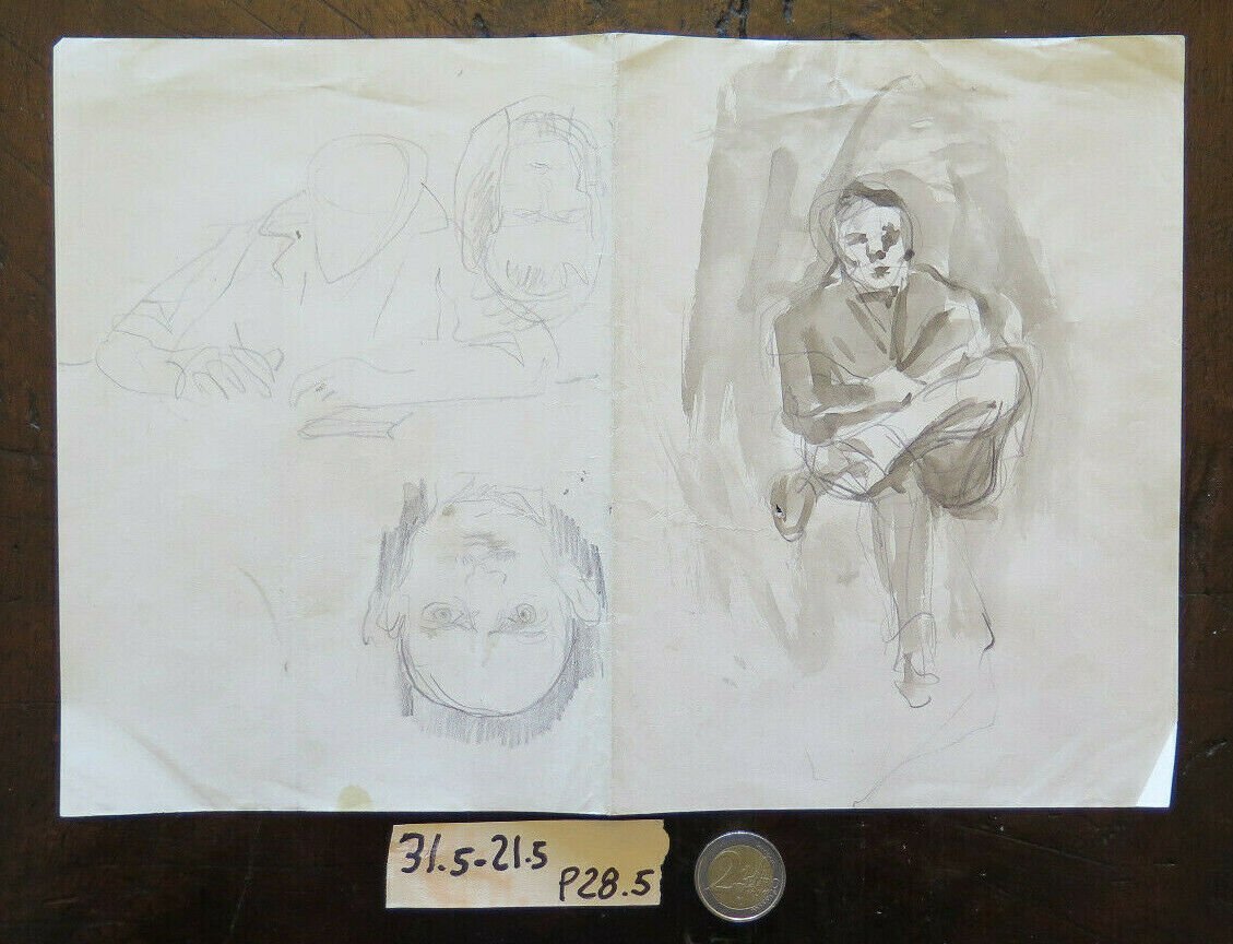 Drawing Antique Studio Preparatory for Shapes Human Hair Sketch Original P28.5