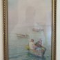 13 3/8x25 3/16in Lithography Vintage Boat & Fisherman Navy with Frame - Wood R93