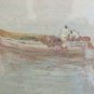 13 3/8x25 3/16in Lithography Vintage Boat & Fisherman Navy with Frame - Wood R93