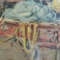 13 3/8x25 3/16in Lithography Vintage Boat & Fisherman Navy with Frame - Wood R93