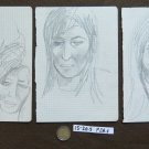 3 drawings Antique Pencil On Basket Studio For Faces Human Woman Sketch P28.5