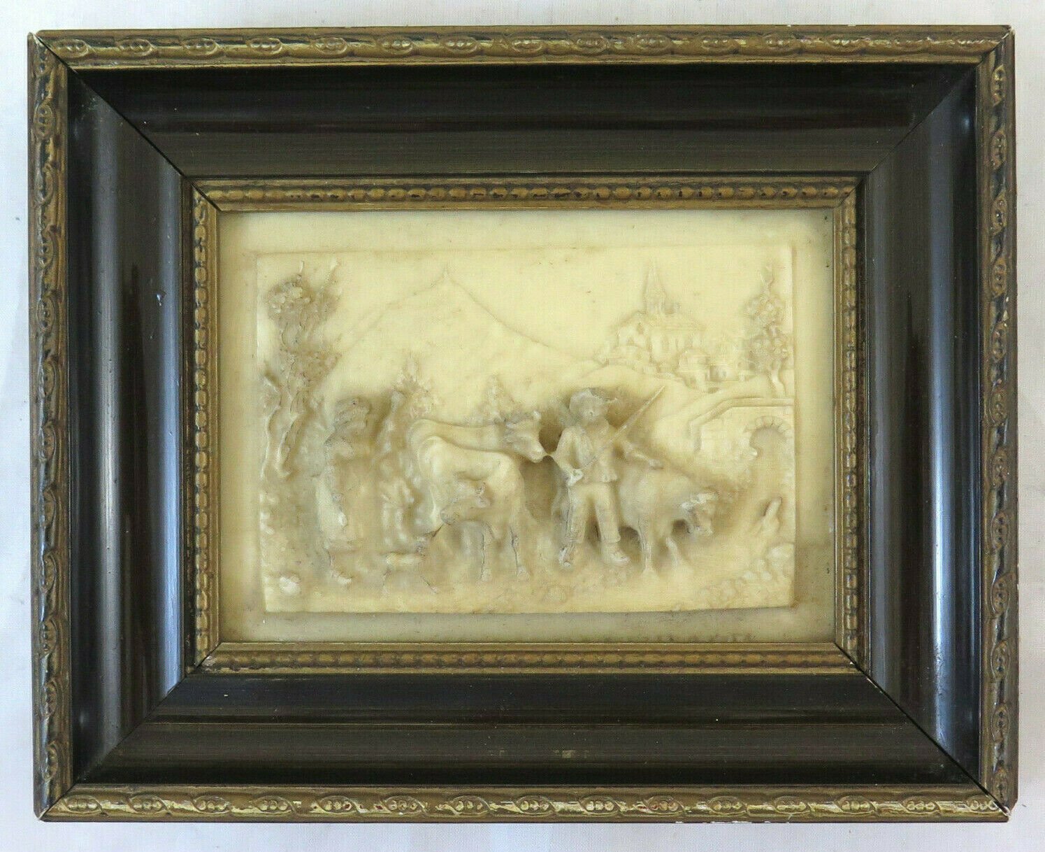 Old Sculpture Bas-Relief IN Marble landscape Alps Cows Pastors BM39