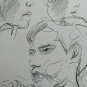 Two Old Sketchbook Pencil On Basket Portraits Man Woman Vintage Yrs 60 70 P28.8
