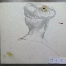 Antique Drawing Pencil On Basket Studio For Head Male With Hat 1950 P28
