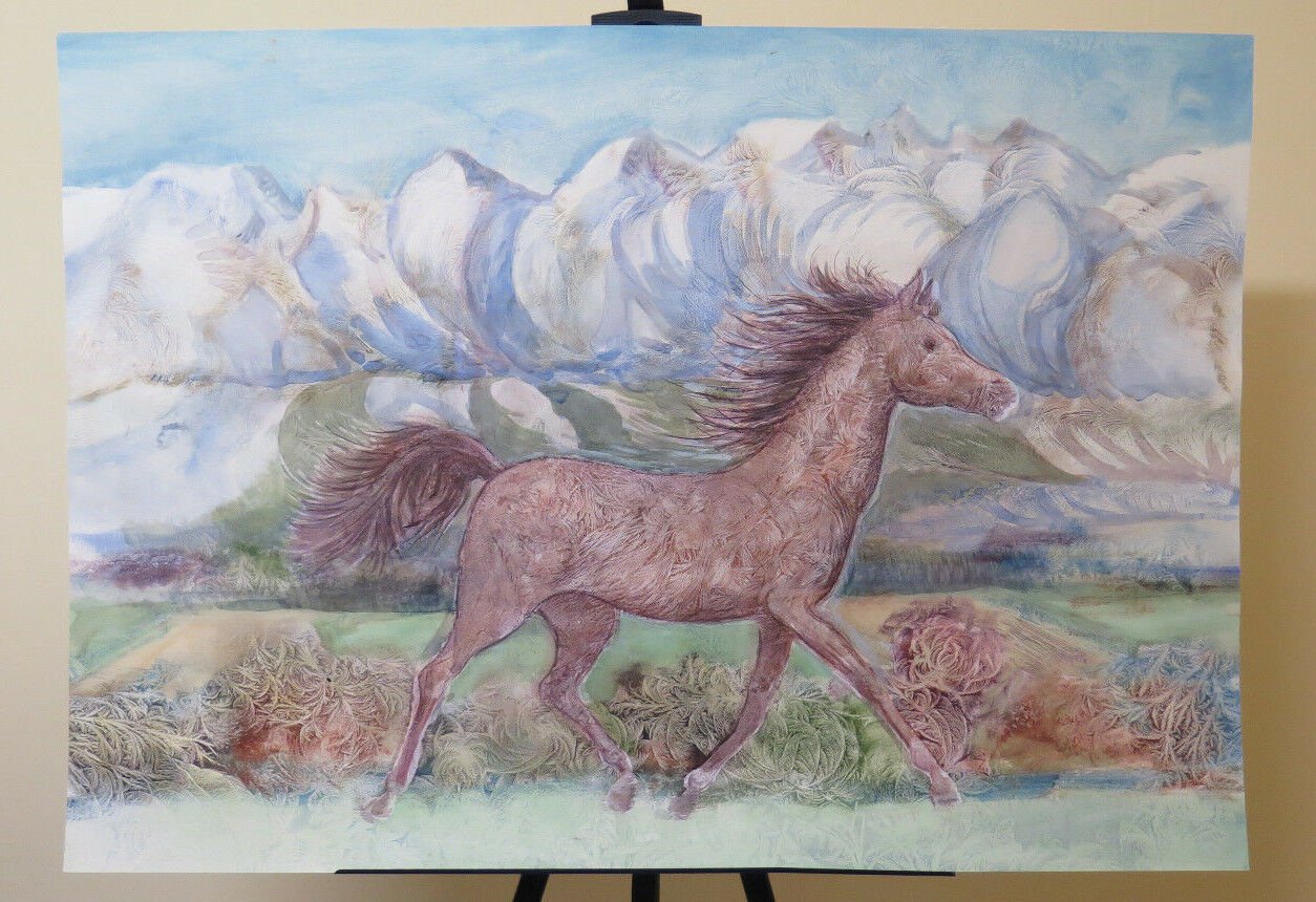 Painting Horse That Running Painting Technical Mixed On Cardboard Original P33.6