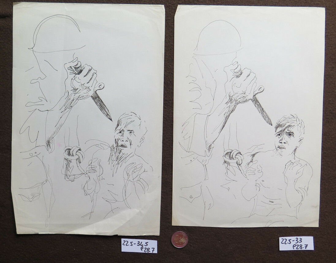 2 Sketching drawings D'Author Theme War Vietnam The Prisoner P28.7