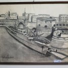 Painting Old Drawing Porto Di Civitavecchia With Forte Michelangelo G40