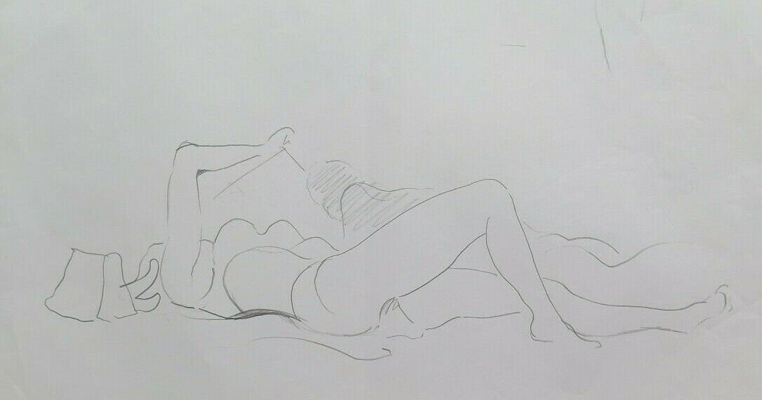 Drawing Sketch Of Painter Modenese G.Pancaldi Nude Female To Sea P28.9