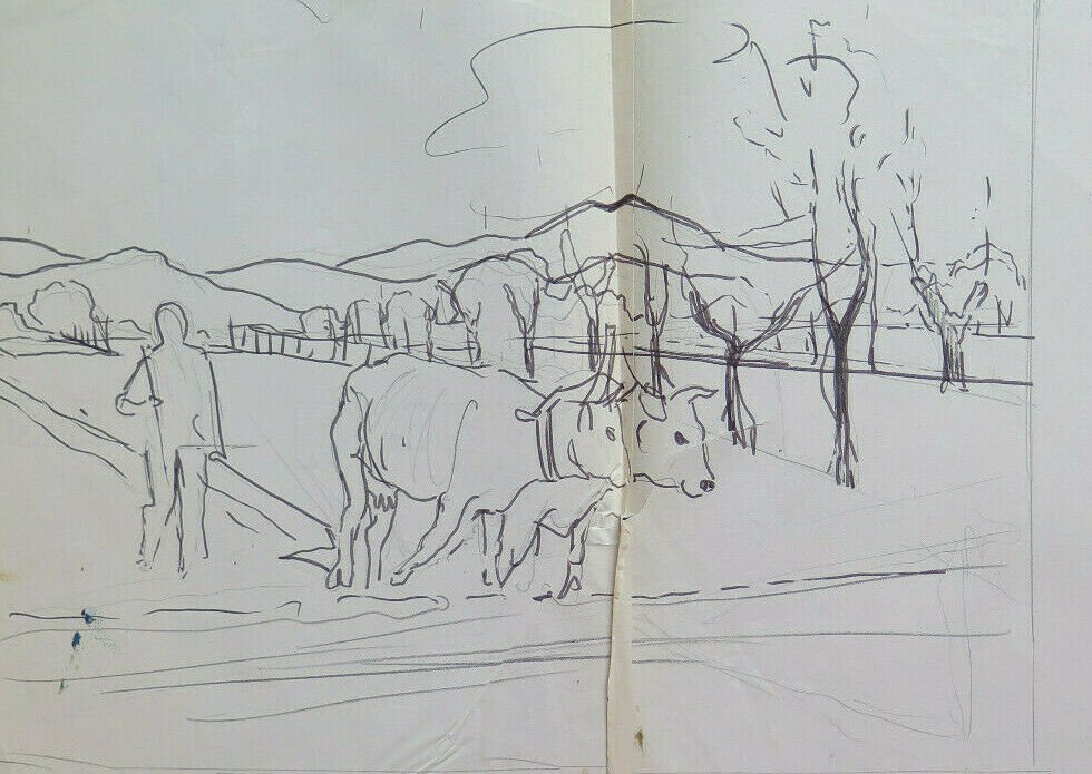 Old Preparatory Sketch landscape Painter G.Pancaldi 1922-2014 P28.7