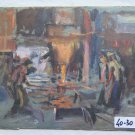 Old Painting To oil On Board Original Years 50 Workman Work IN Foundry p9