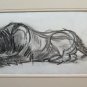 Drawing Antique Pencil On Basket Lion Lioness Animal Signed Dated 1937 BM53.2