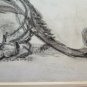 Drawing Antique Pencil On Basket Lion Lioness Animal Signed Dated 1937 BM53.2