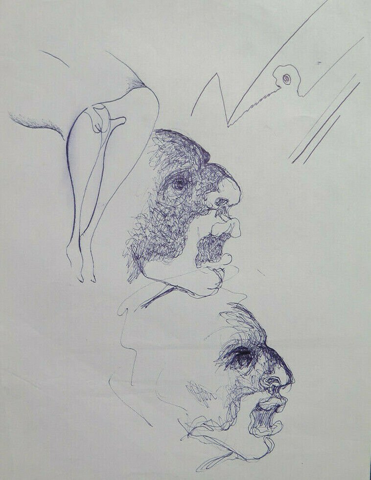 Drawing Sketch Portrait Grotesque Pen On Basket Years 60 2.5oz Pancaldi P28.8