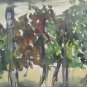 Painting Vintage landscape With Vine Signed France 900 Painting Watercolour BM51