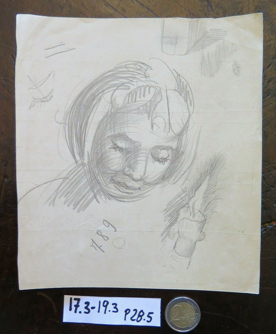 Drawing Antique Studio Preparatory Portrait Maiden Sketch Original P28.5