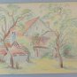 Old Drawing Signed Bischoff Years 60 View Countryside Pencil Basket BM53.2