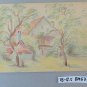 Old Drawing Signed Bischoff Years 60 View Countryside Pencil Basket BM53.2