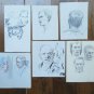 Six drawings Antique With Studio For Faces Human Pencil Pen Paper Years 50 P28.6