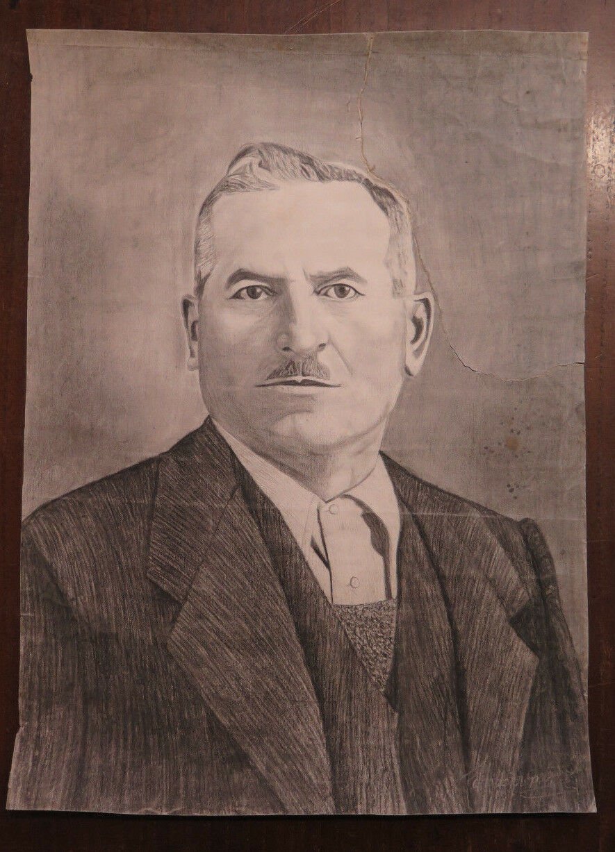 Antique Drawing Pencil Signed Portrait Male Opera Of Painter Pancaldi P31